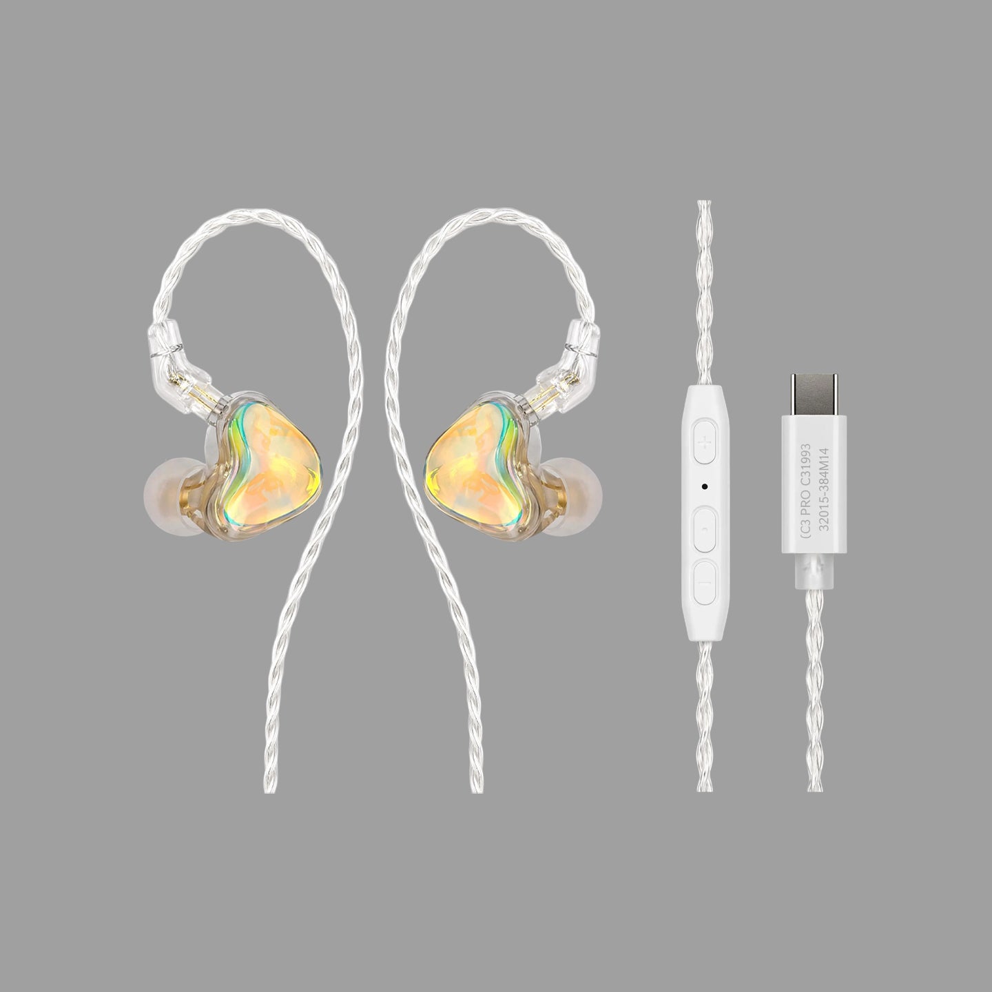 Iridescent Resin Wired In Ear Headphones,  Optional Mic & Type-C Plug for Daily Music Calls
