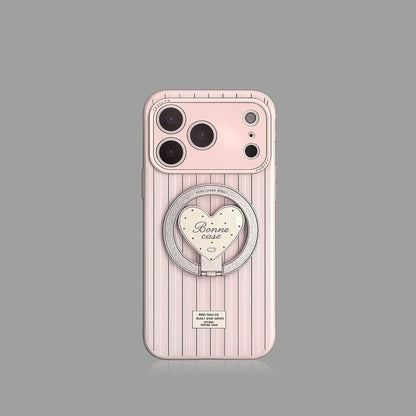 Ice Blue Polka Dot & Bow MagSafe iPhone Case with Heart Stand
