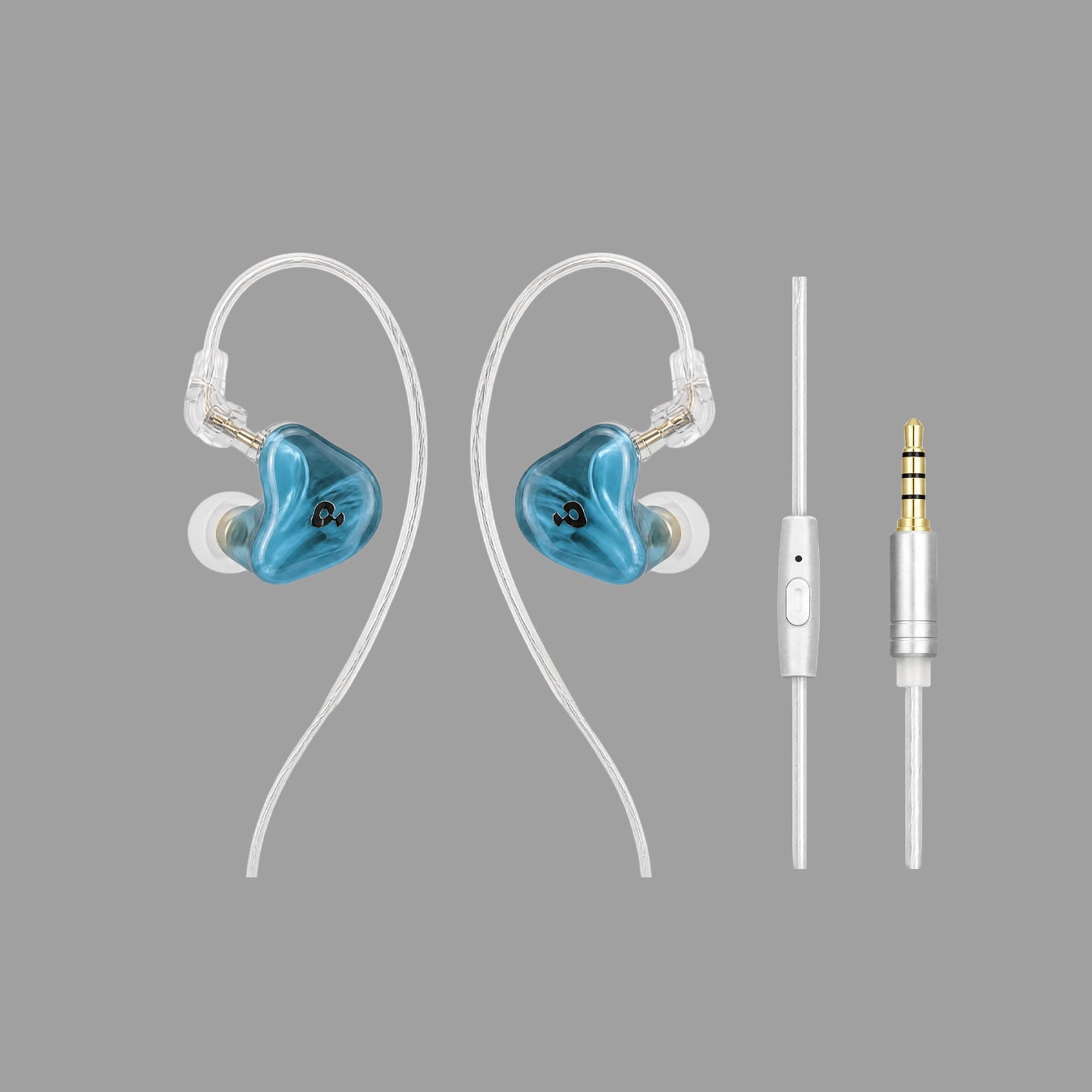 Pixel Art Resin Wired In Ear Earphones, Crystal Blue Headphones with Optional Mic & Type-C Plug for Daily Music Calls