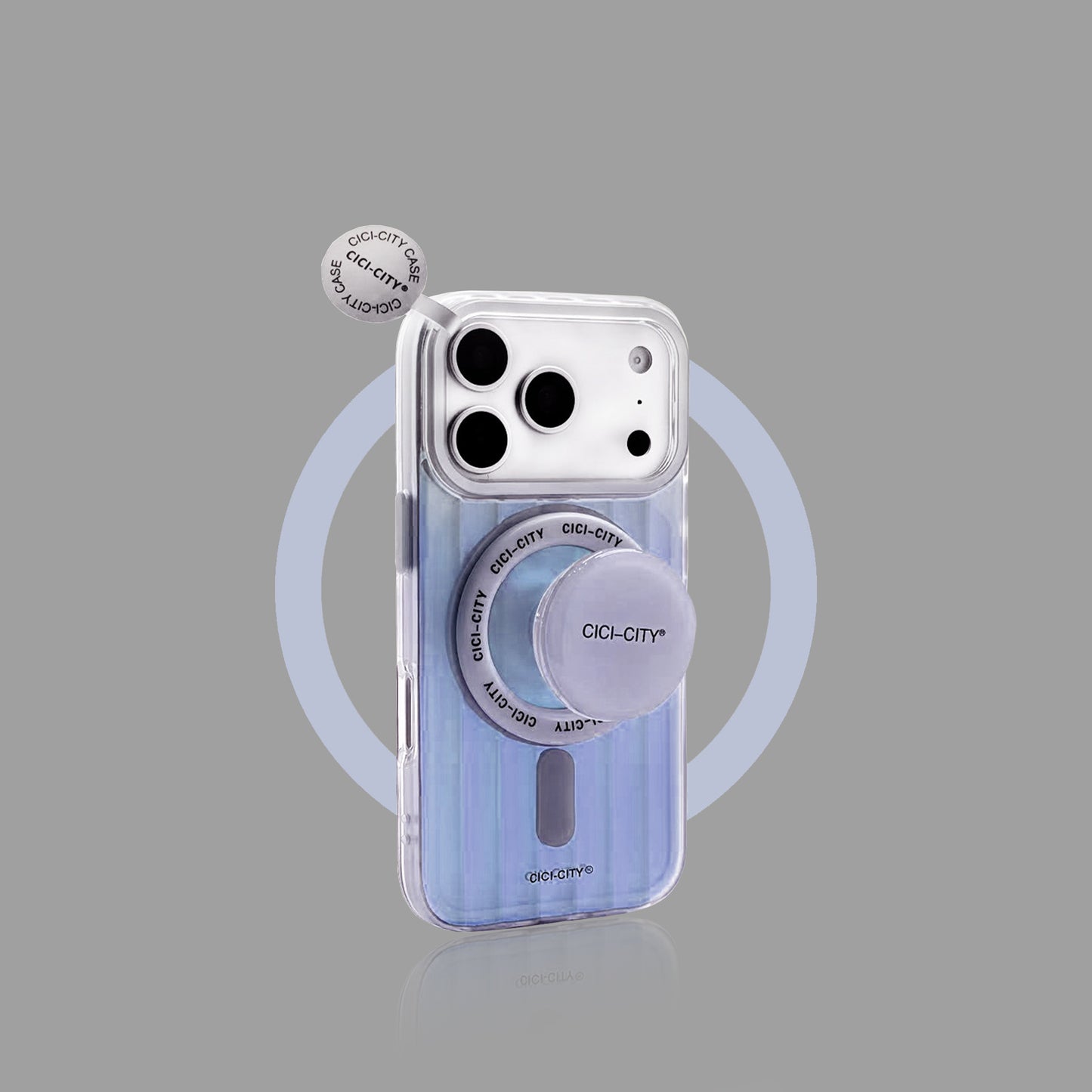 Holographic Striped MagSafe iPhone Case with Matching Stand