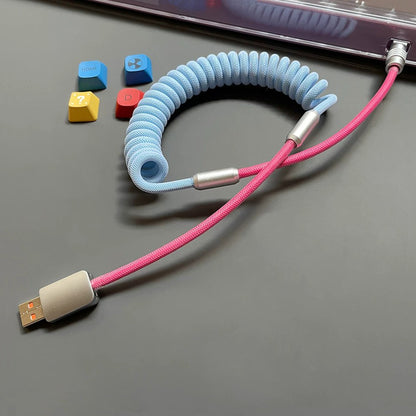 Two-Tone Coiled Braided Charging Cable, Retractable Spring Cord Supports CarPlay & CarLife Fast Charging