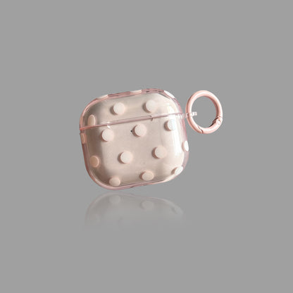 Fresh Transparent Polka‑Dot AirPods Case, Simple TPU Protective Cover with Color‑Matched Ring Clasp