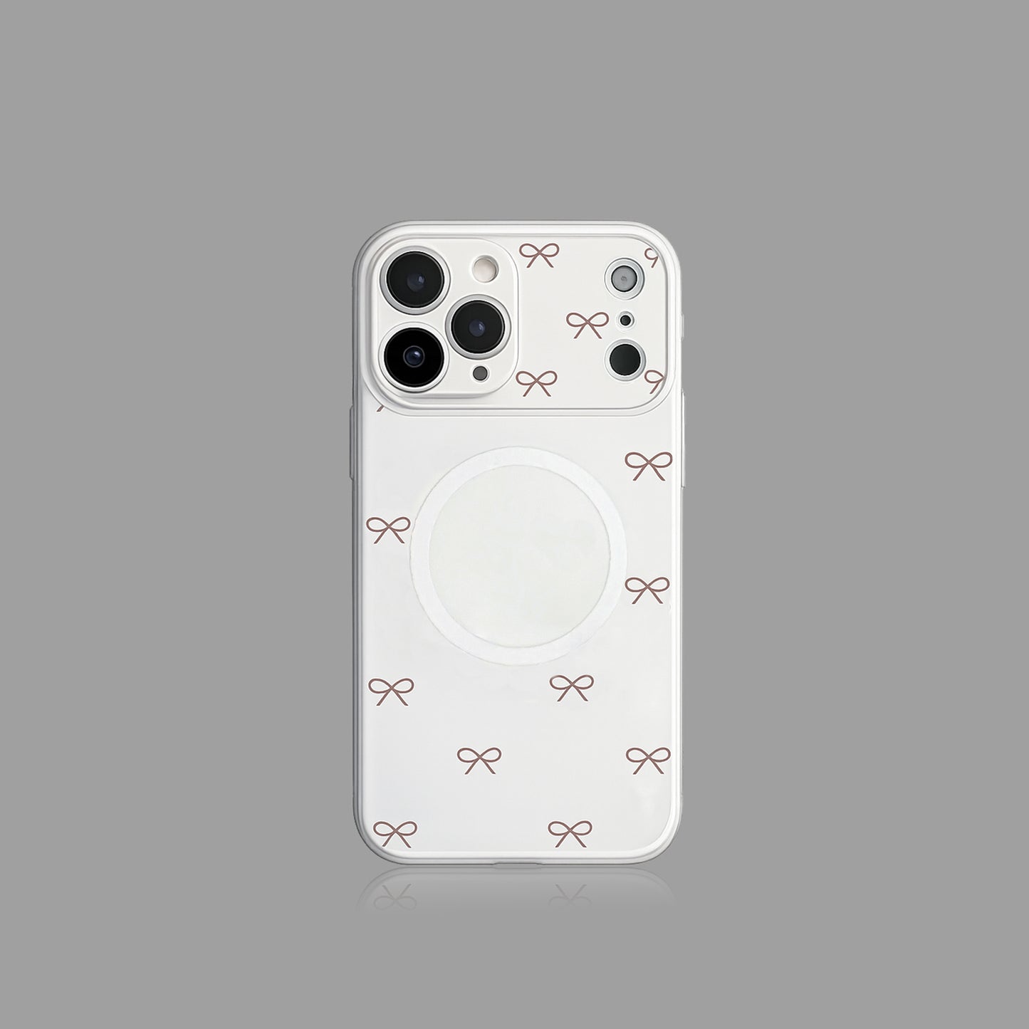Ice Blue Polka Dot & Bow MagSafe iPhone Case with Heart Stand