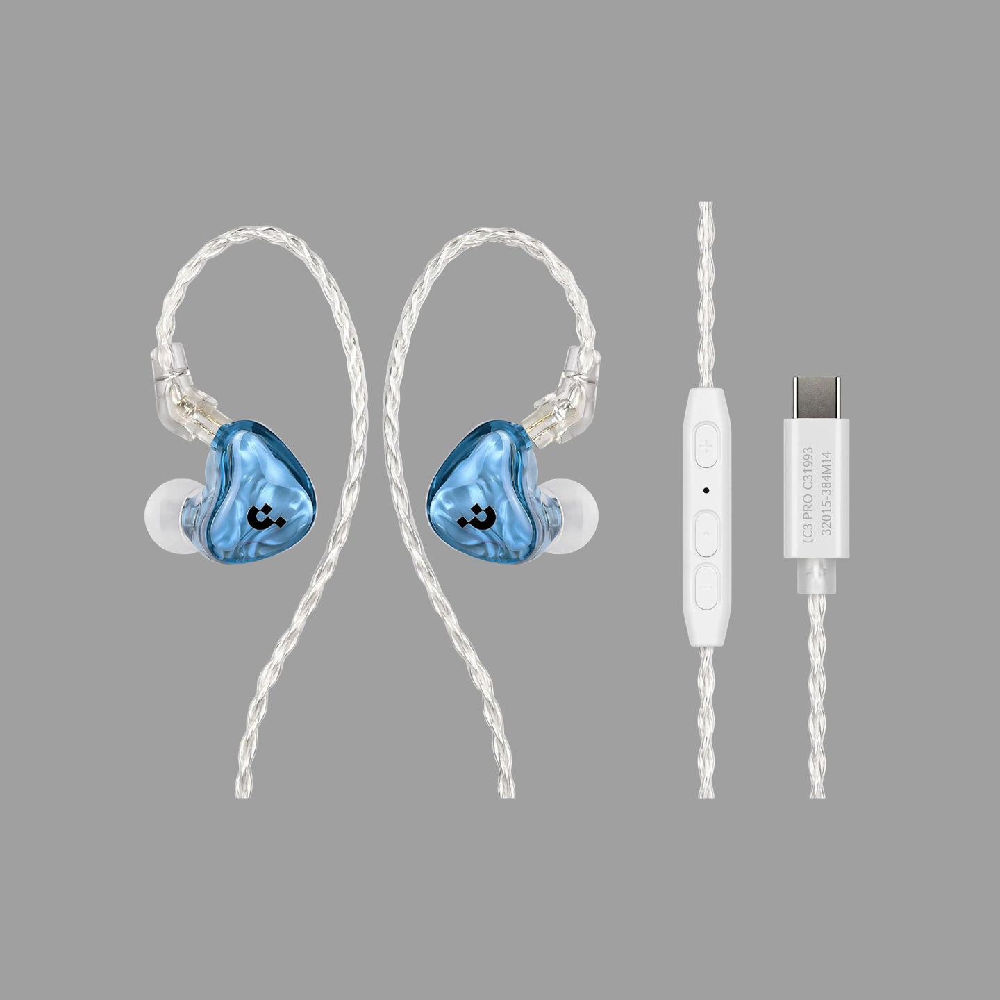 Pixel Art Resin Wired In Ear Earphones, Crystal Blue Headphones with Optional Mic & Type-C Plug for Daily Music Calls