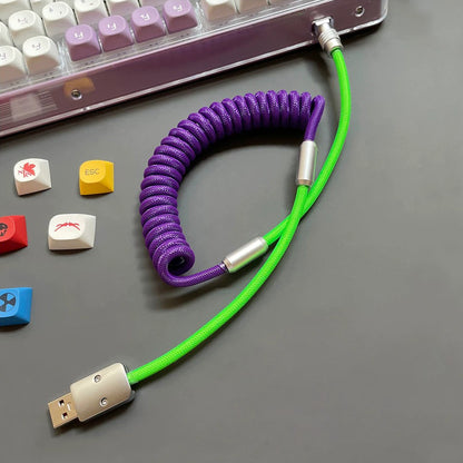 Two-Tone Coiled Braided Charging Cable, Retractable Spring Cord Supports CarPlay & CarLife Fast Charging