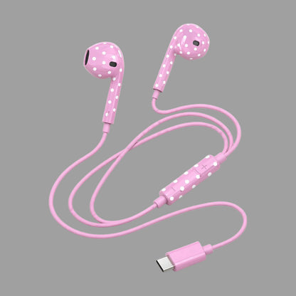 Retro Cute Polka Dot Half In-Ear Wired Headphones for iPhone & Android, Lightning / Type-C Plug Wired Earphones