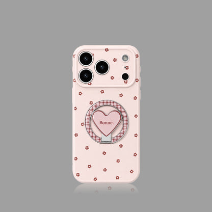 Ice Blue Polka Dot & Bow MagSafe iPhone Case with Heart Stand