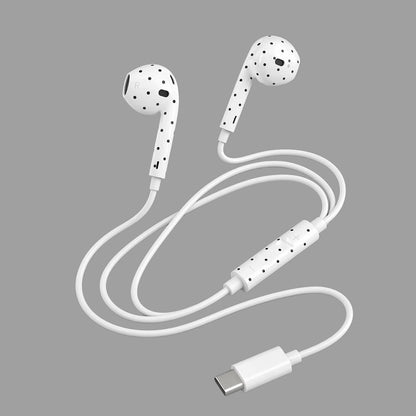 Retro Cute Polka Dot Half In-Ear Wired Headphones for iPhone & Android, Lightning / Type-C Plug Wired Earphones