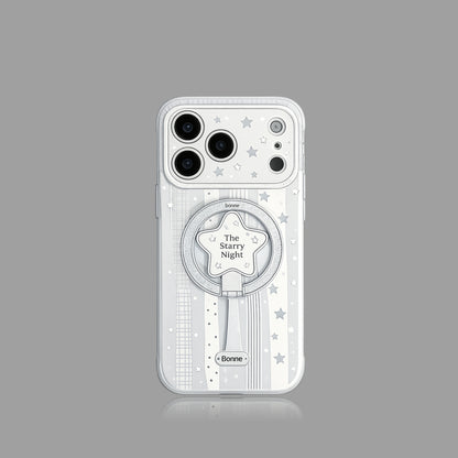 Ice Blue Polka Dot & Bow MagSafe iPhone Case with Heart Stand