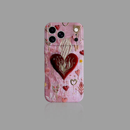 Vintage Burning Heart Embossed Art iPhone Case
