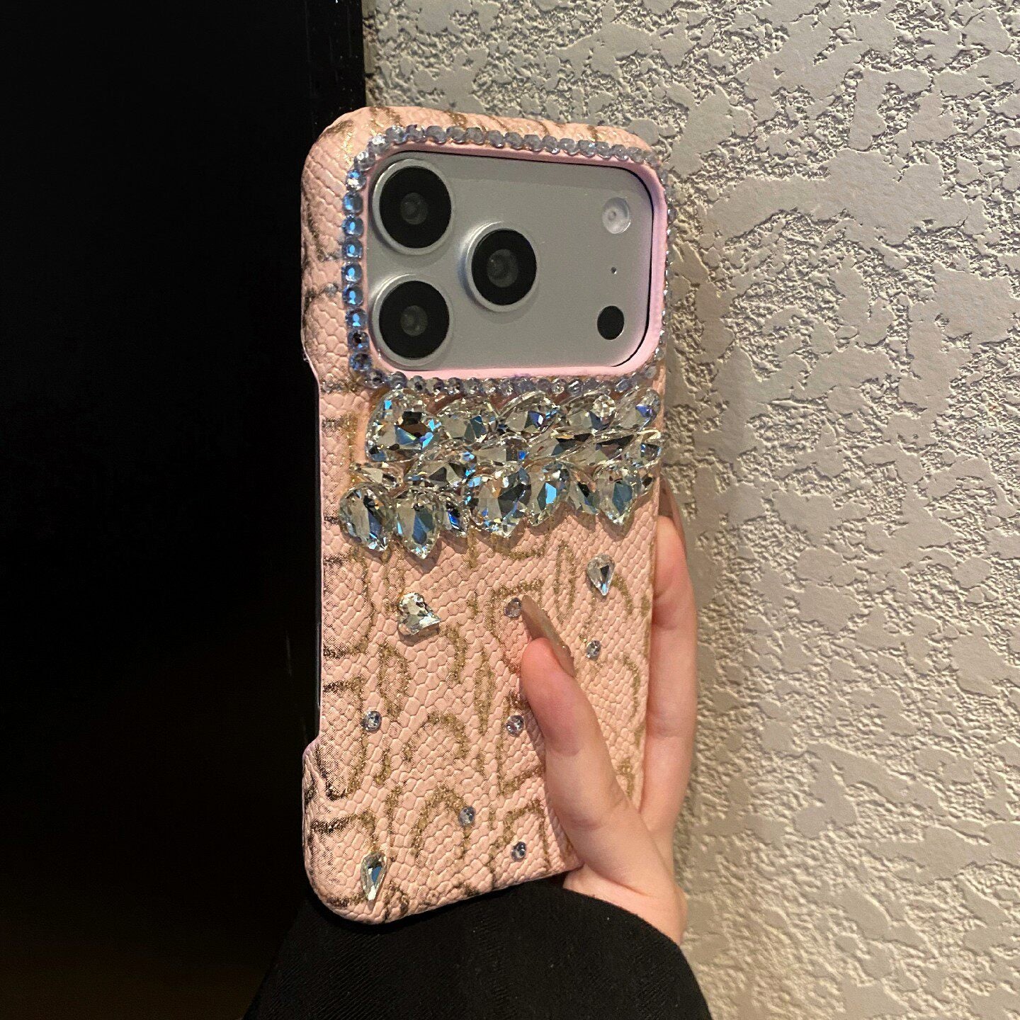 Snake‑Skin Rhinestone iPhone Case, Bling Diamond Embossed Protective Cover