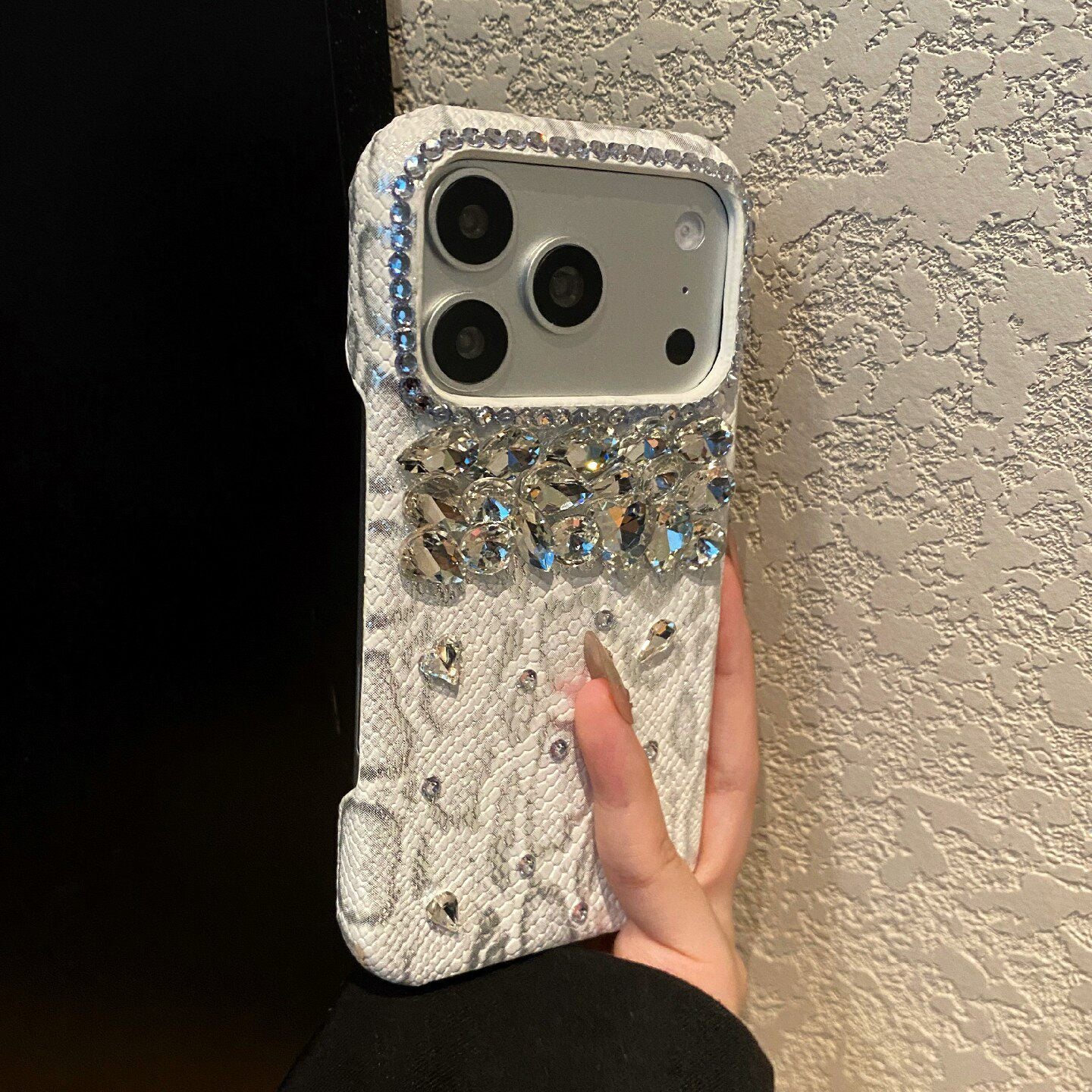 Snake‑Skin Rhinestone iPhone Case, Bling Diamond Embossed Protective Cover