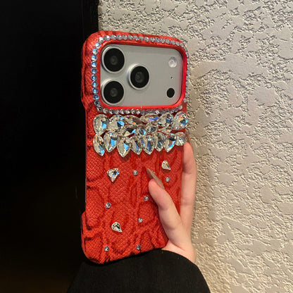 Snake‑Skin Rhinestone iPhone Case, Bling Diamond Embossed Protective Cover