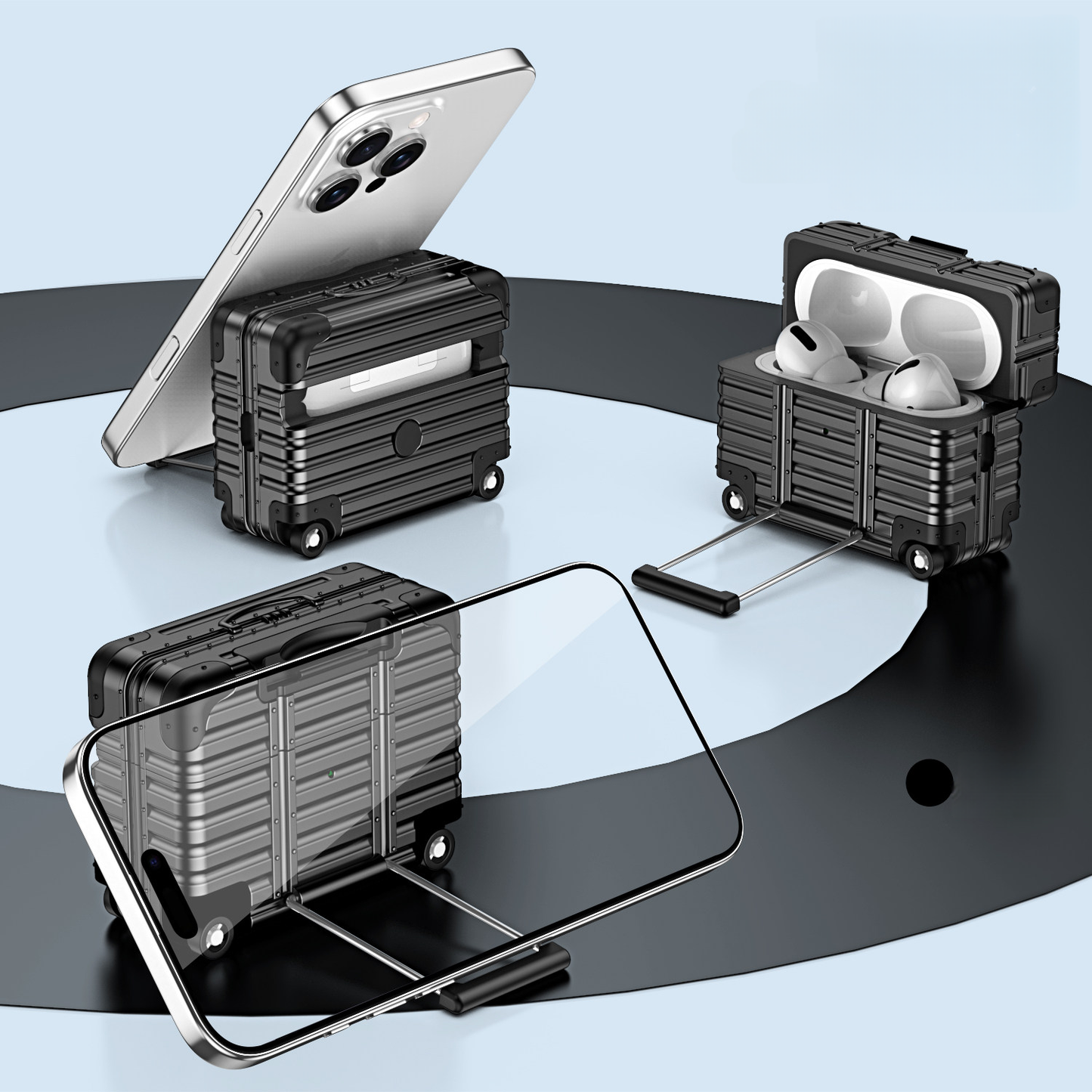 Luggage-Style AirPods Case with Built-in Phone Stand