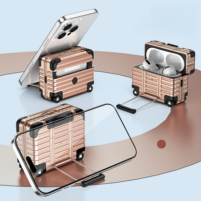 Luggage-Style AirPods Case with Built-in Phone Stand
