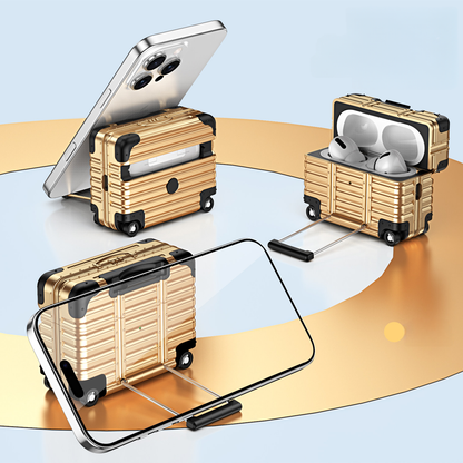 Luggage-Style AirPods Case with Built-in Phone Stand
