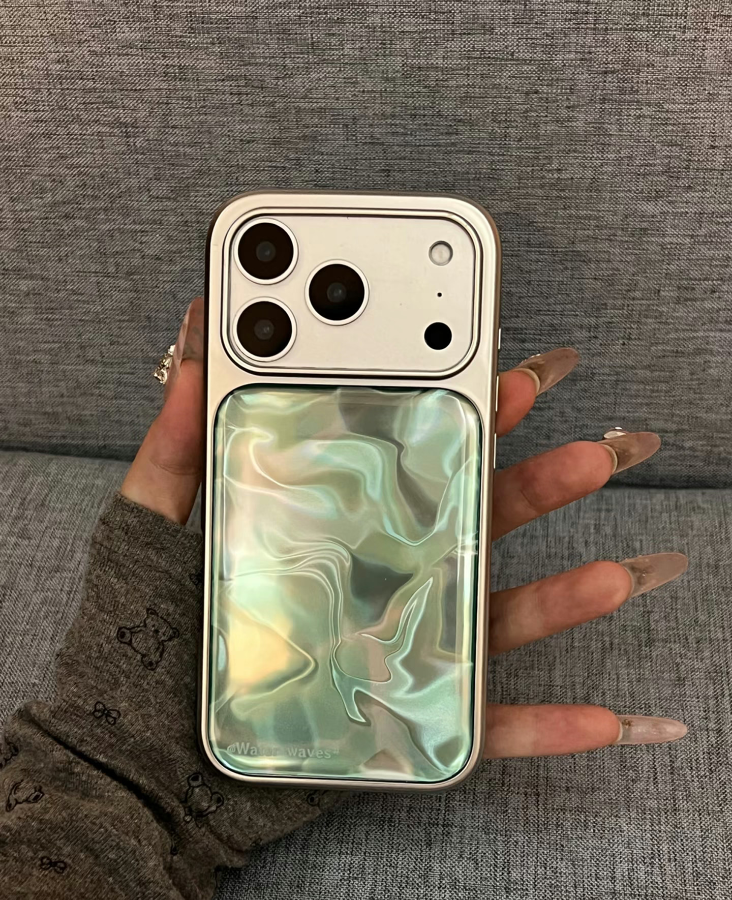 Gradient Mint Green/ Silver Water Ripple Phone Case