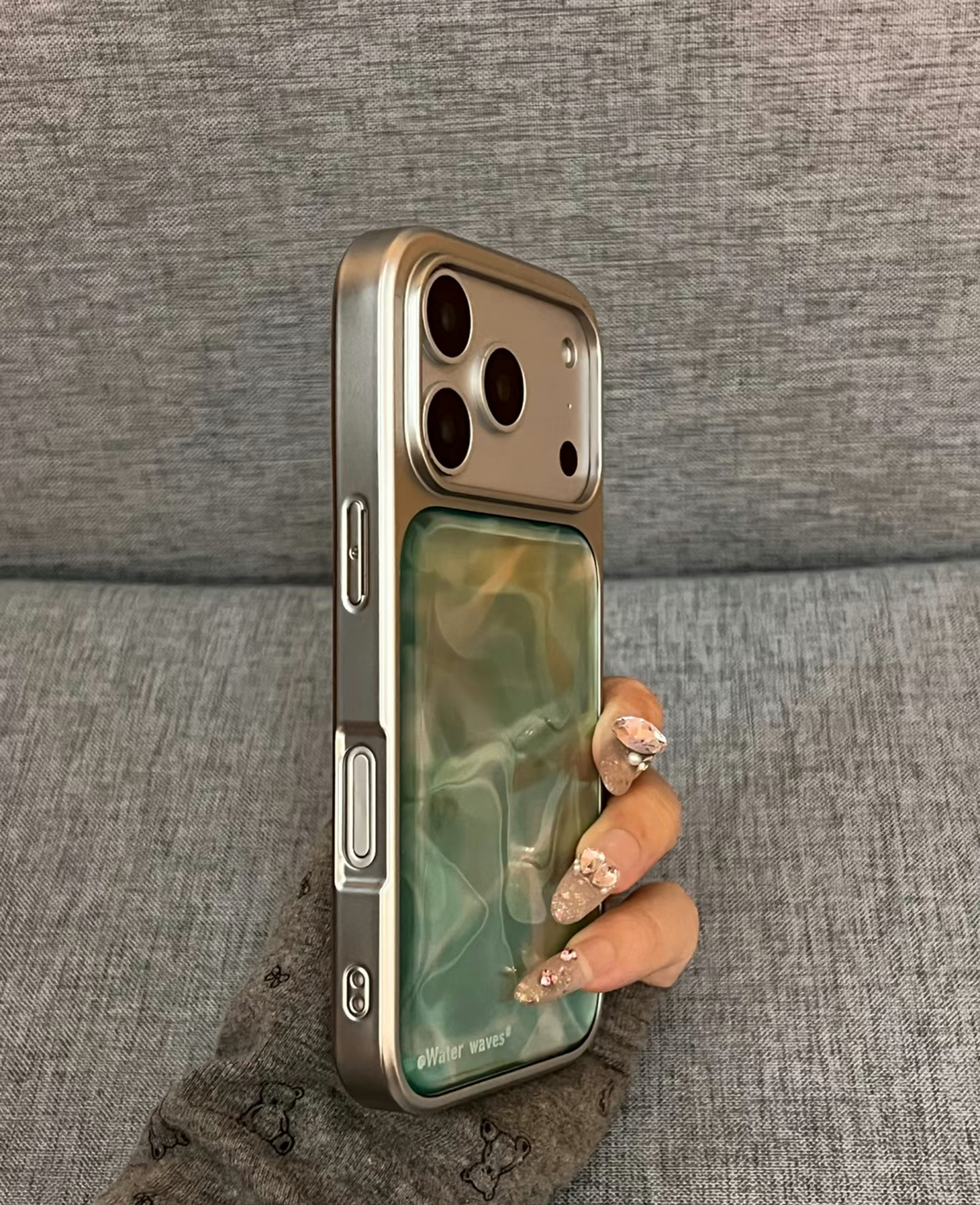 Gradient Mint Green/ Silver Water Ripple Phone Case