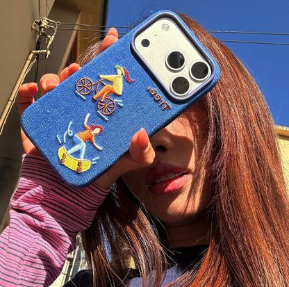 Embroidered Denim iPhone Case, Magsafe Shockproof SEACASE