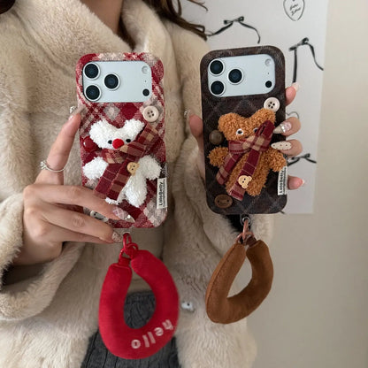Fuzzy Plaid Scarf Bear iPhone Case SEACASE