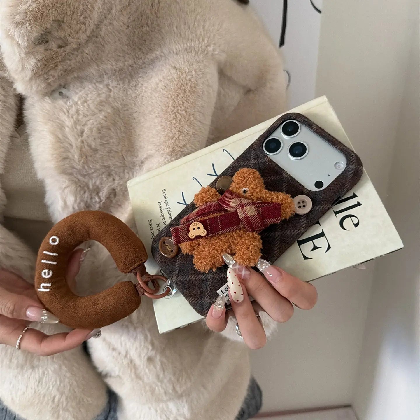 Fuzzy Plaid Scarf Bear iPhone Case SEACASE