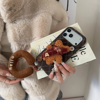 Fuzzy Plaid Scarf Bear iPhone Case SEACASE