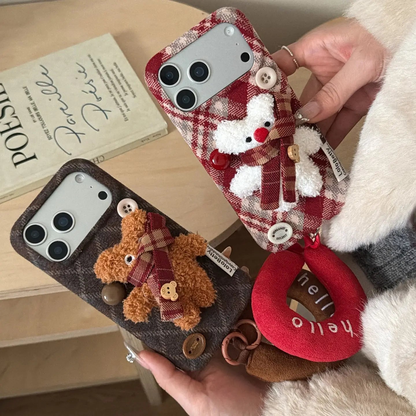Fuzzy Plaid Scarf Bear iPhone Case SEACASE