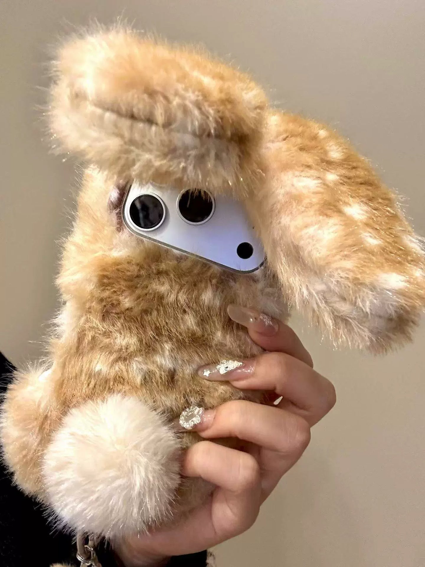 Brown-White Gradient 3D Rabbit Fleece iPhone Case