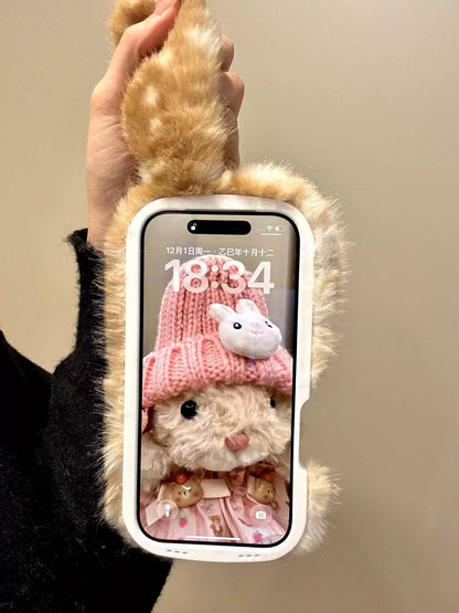 Brown-White Gradient 3D Rabbit Fleece iPhone Case