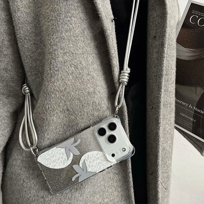 Transparent Gray Strawberry iPhone Case with Silver Leather Strap SEACASE