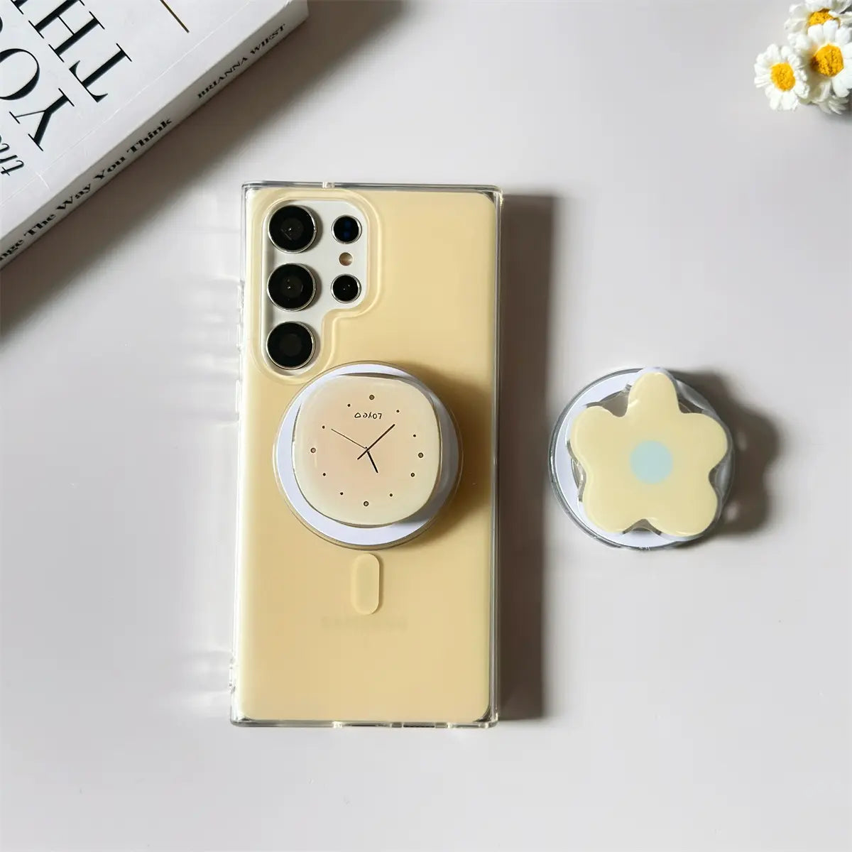 Cream Yellow Magnetic Clock Stand Case for Samsung S Series 我的商店
